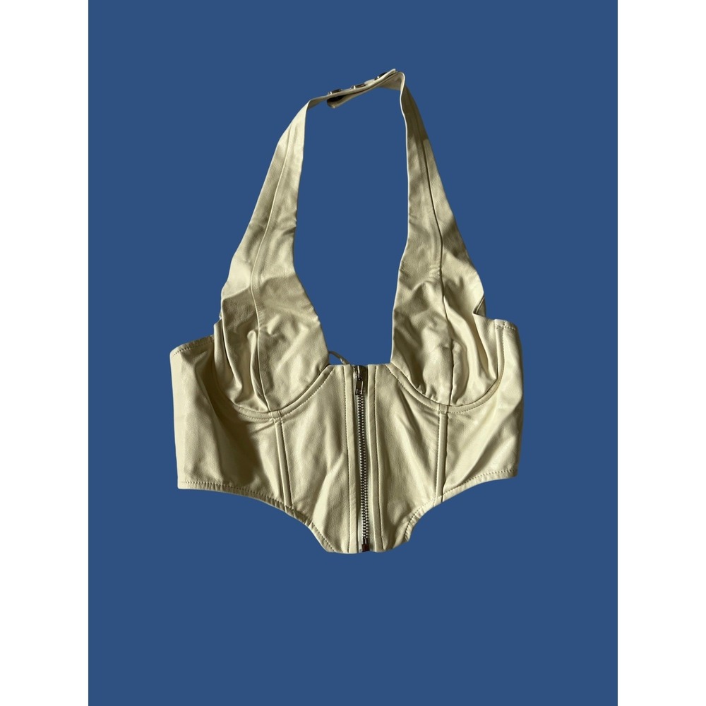 Edikted Faux Leather Halterneck Corset Cream/off White Festival Rave Goth Small